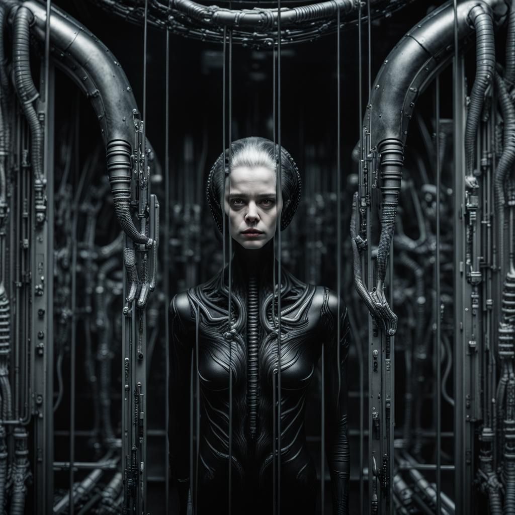 Dark Sci-Fi Portrait in Giger Style