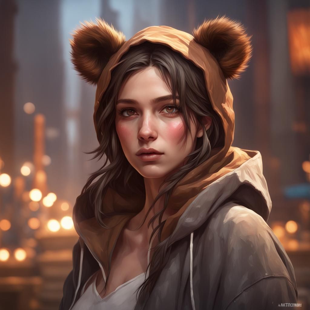 Girl with Bear Hoodie, Digital Art by Artgerm