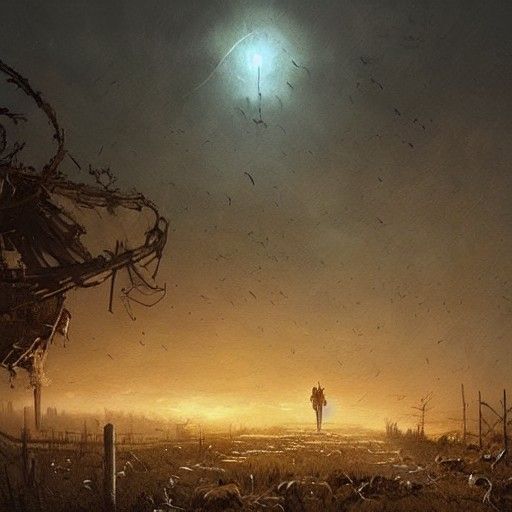 Sinister Post-Apocalyptic Farm in Dark Fantasy Style