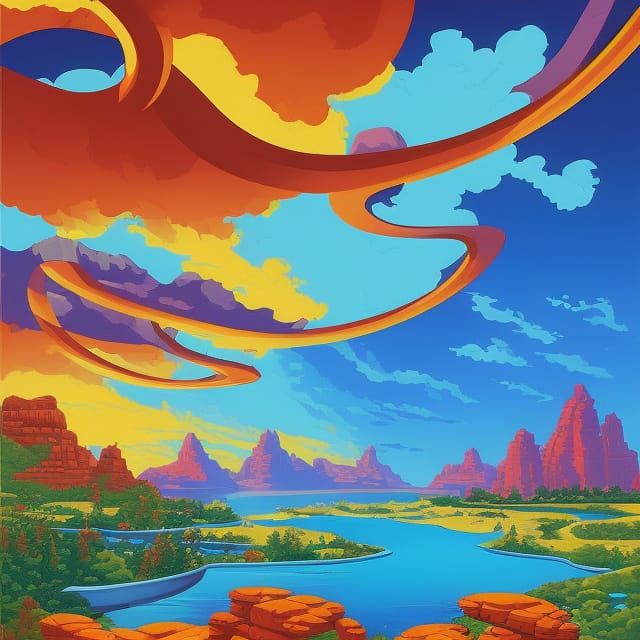 Synthwave Galactic Rocky Landscape in Pop Art Style