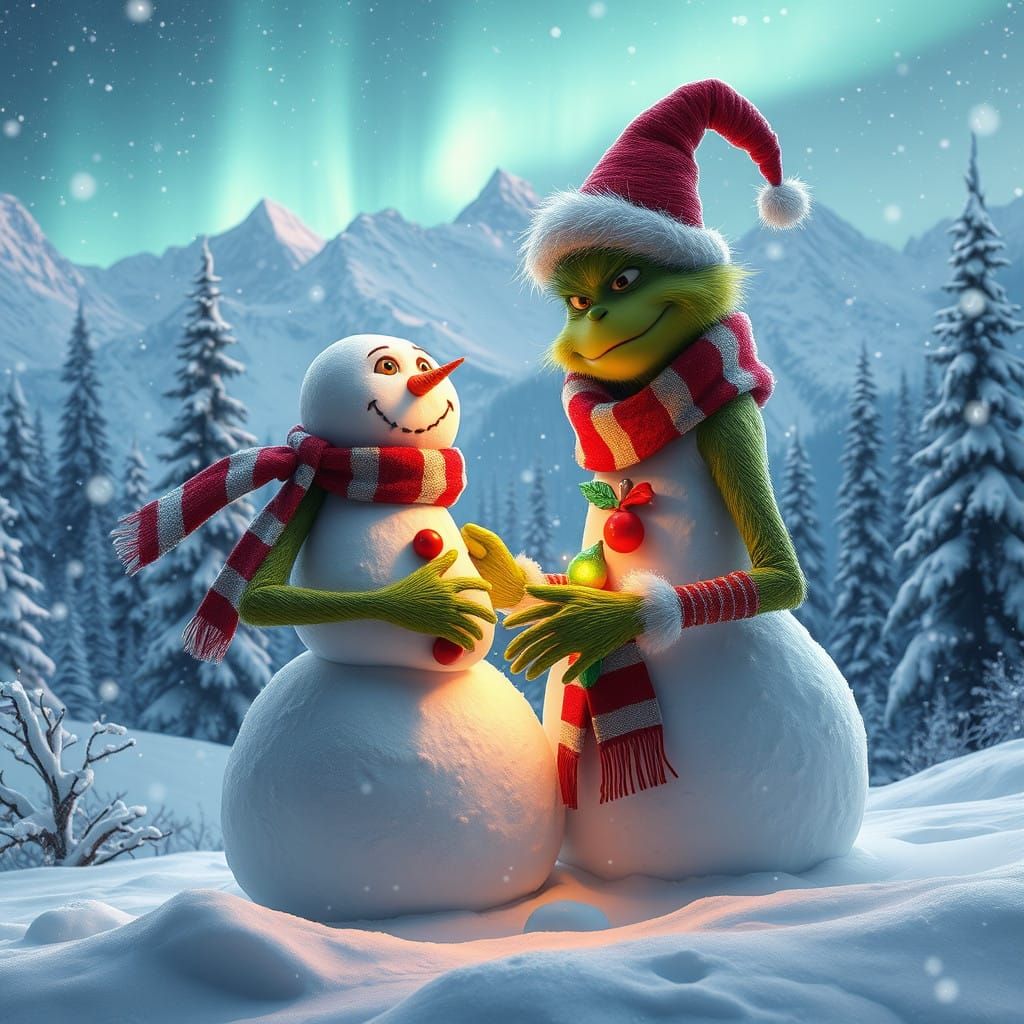 Grinch Crafts Majestic Snowman in Whimsical Winter Wonderlan...