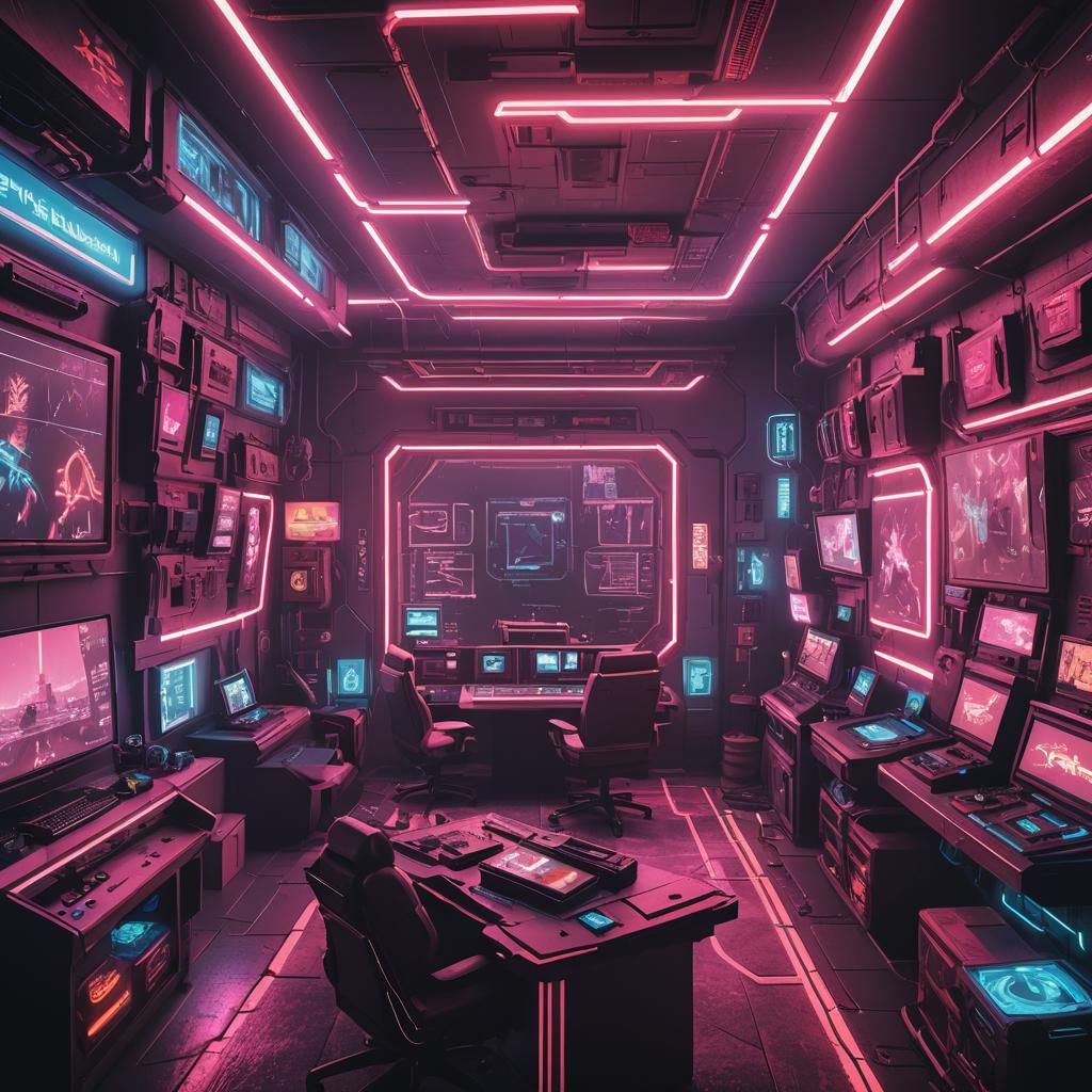 Cyberpunk 2099 Gaming Room with Neon Lights