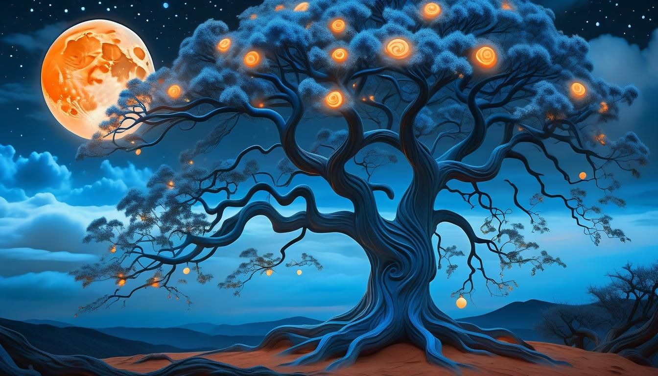 Surreal Alien in Magical Moonlight, Dreamlike Art