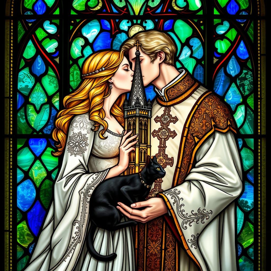 Tender Kiss in Stained Glass