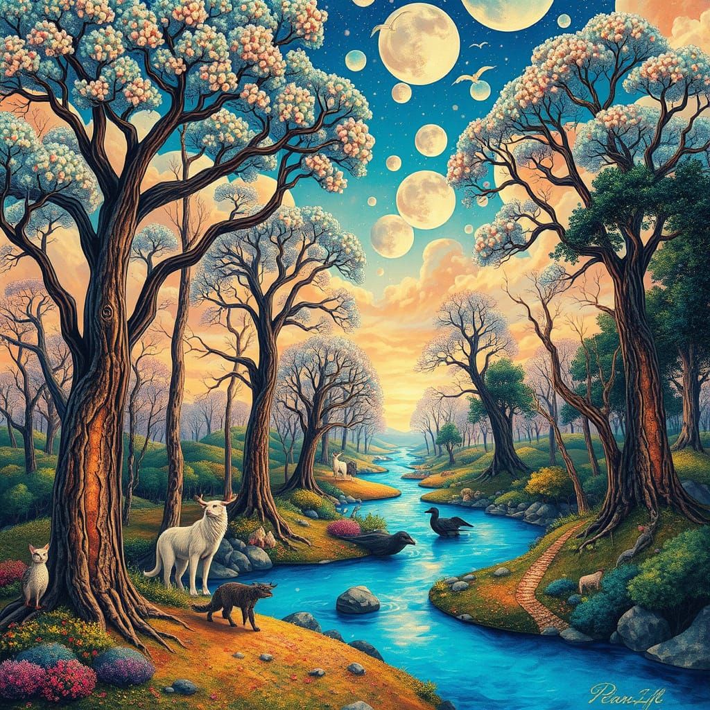 Ethereal Dreamscape with Crystal Forest and Liquid Opal Rive...