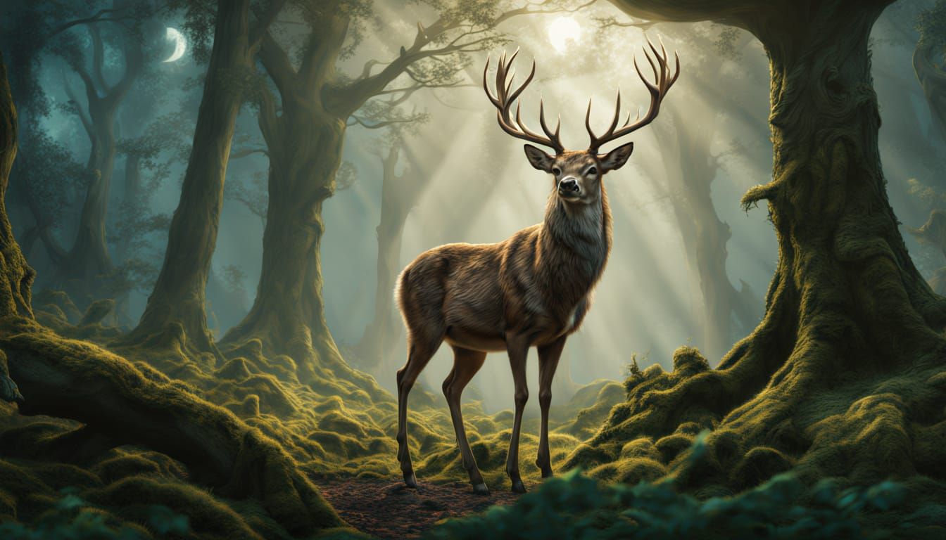 Ethereal Moonlit Forest Scene in Cinematic Style