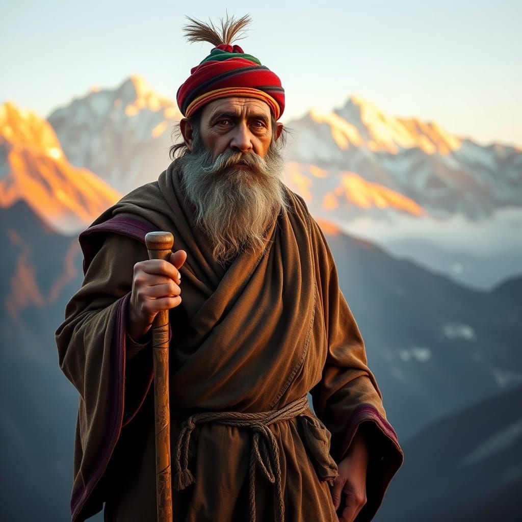 Nepalese Mountain Dwarf in Photorealistic Himalayan Landscap...