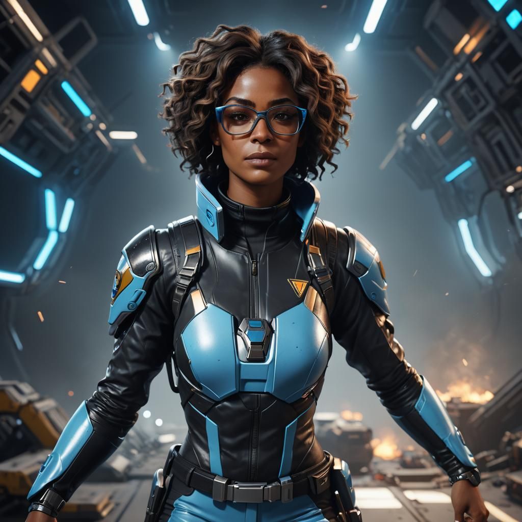 Black Space Ranger in Baby Blue Suit: 3D Render