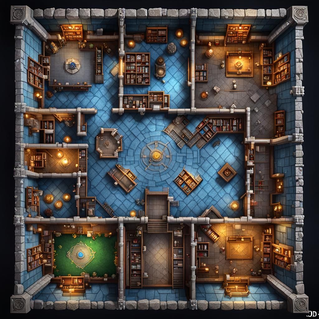 Hyperdetailed Wizard's Library Battlemap in 8K