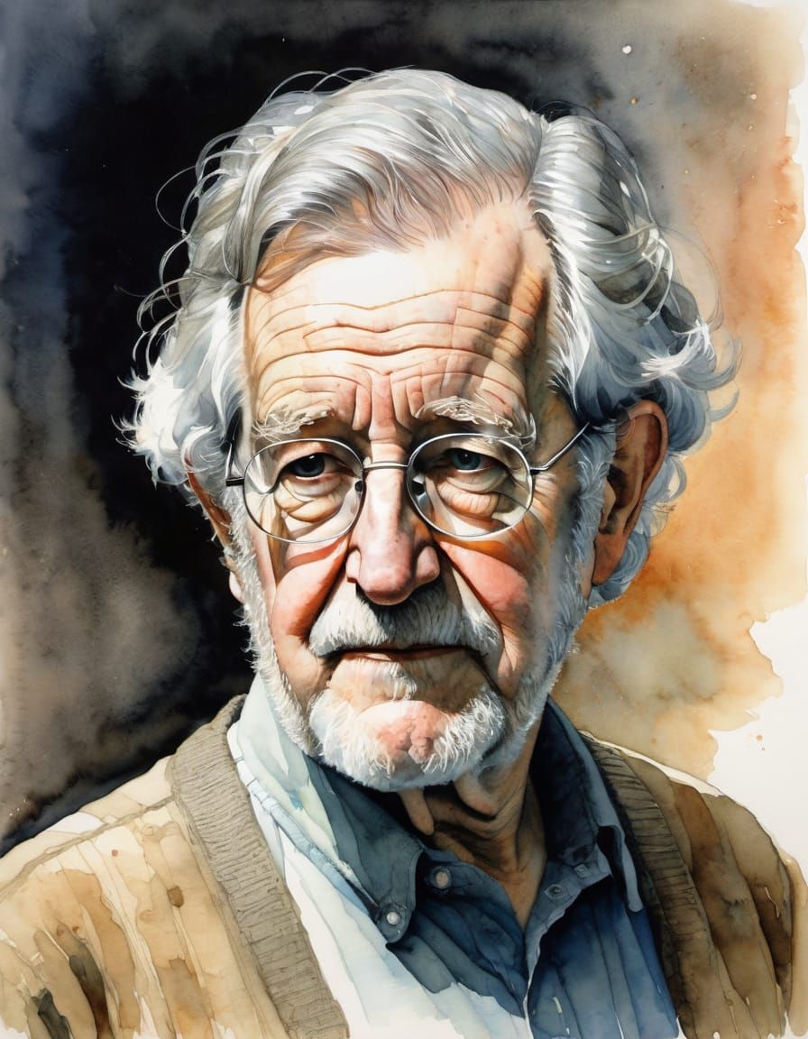 Noam Chomsky in a Wyeth-Inspired Watercolor Portrait