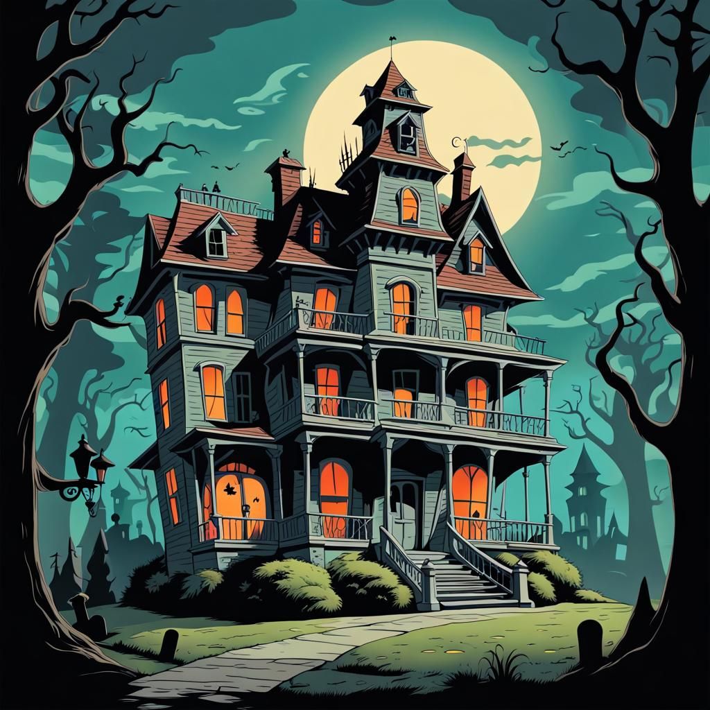 Cartoon Haunted House in Hanna-Barbera Style
