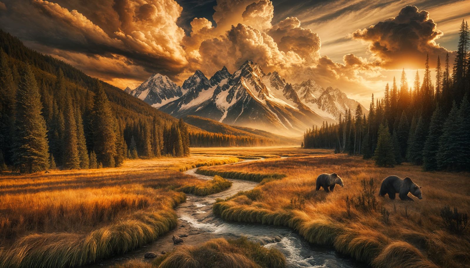 Majestic Bear in Golden Sunset Valley