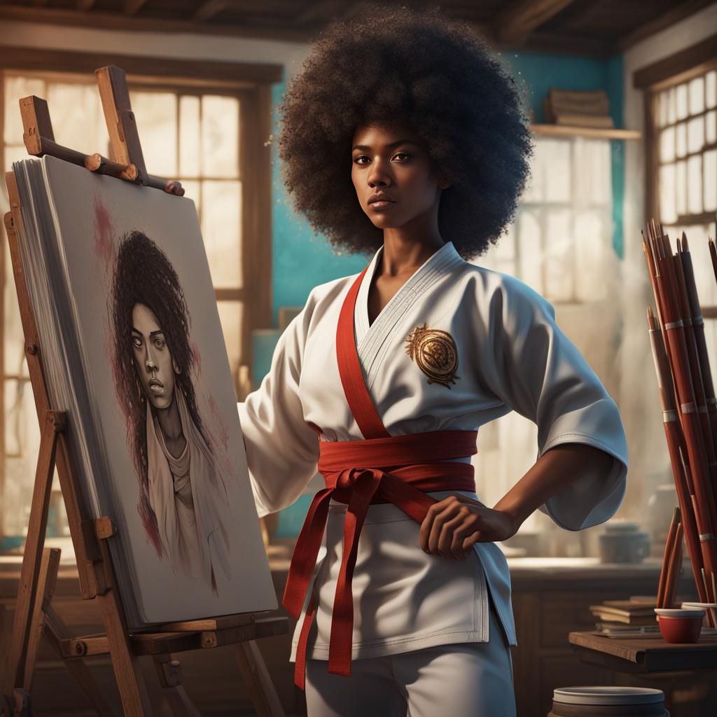 1970s Karate Student Surrounded by Art