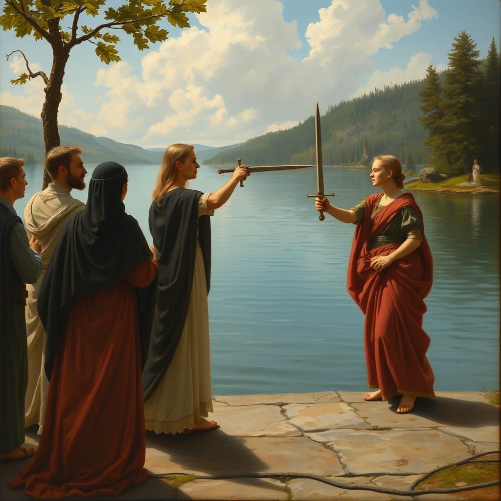 Lady of the Lake: A Pre-Raphaelite Gouache Painting