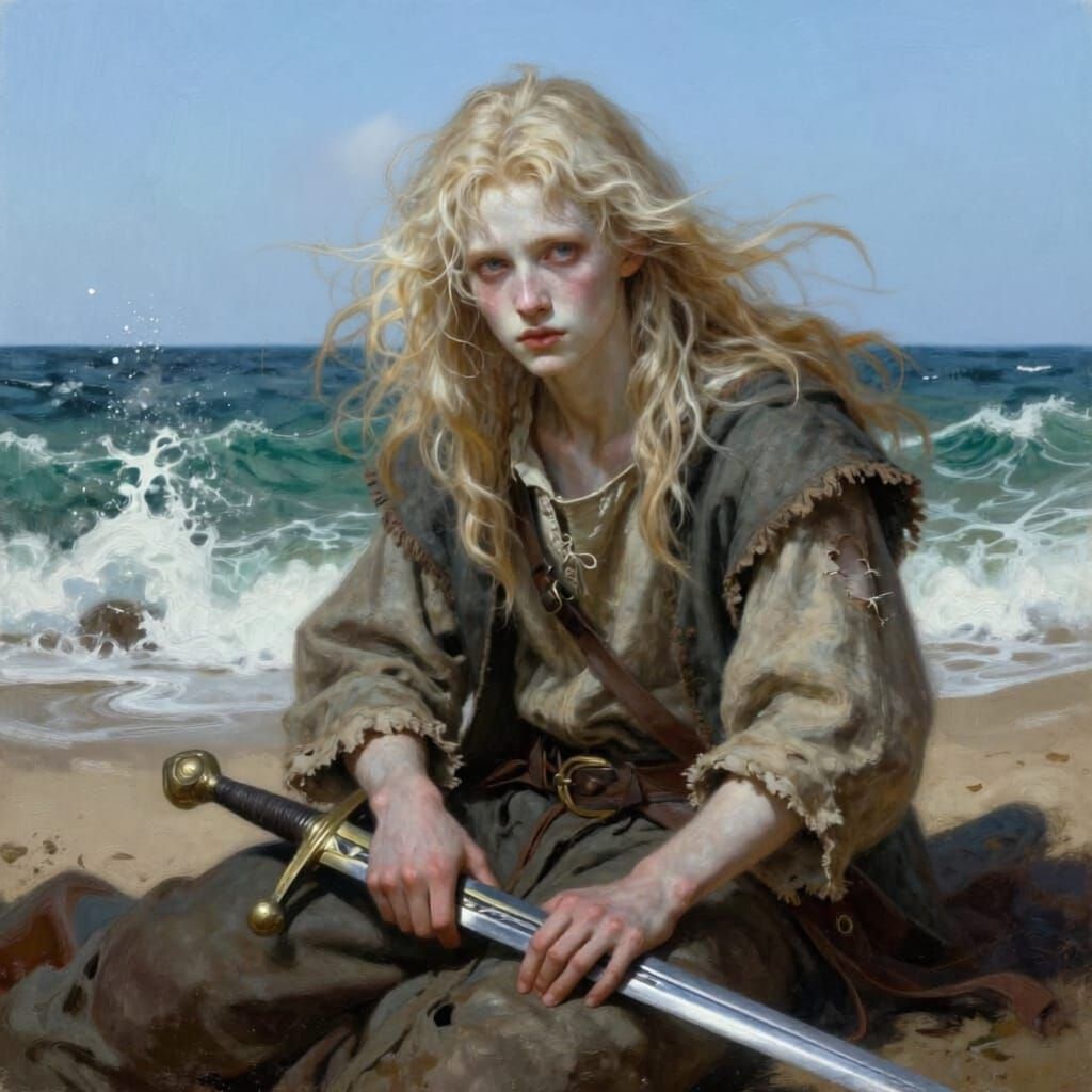 Ethereal Medieval Sailor Reveres Longsword