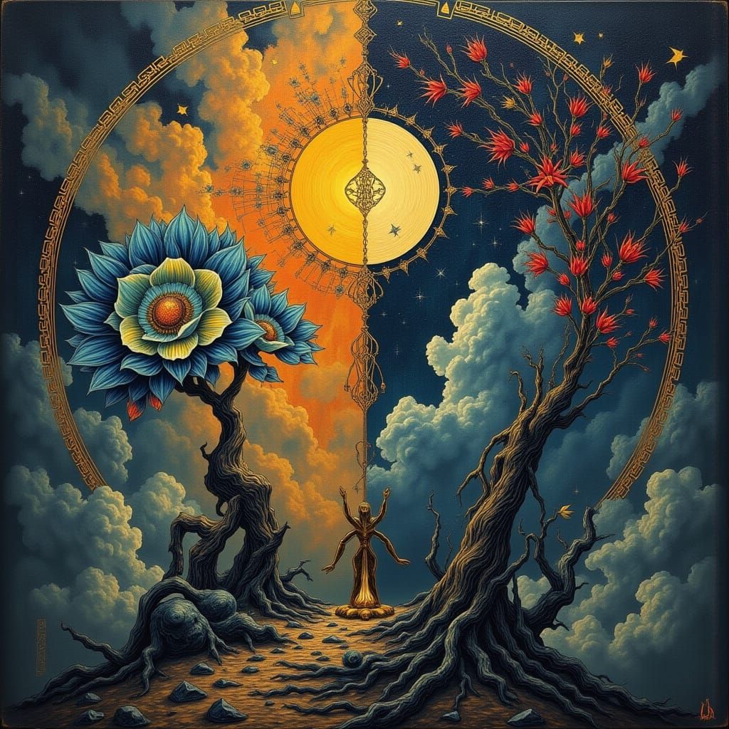 Tarot Card: Sun and Moon in Art Deco Style