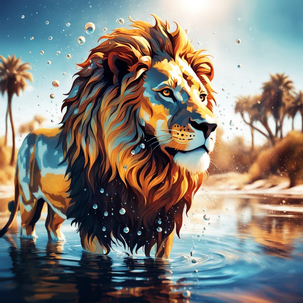 Vibrant Liquid Lion Oasis Masterpiece