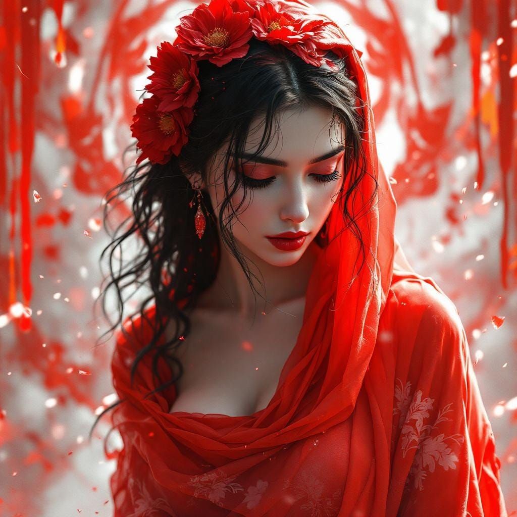 Divine Goddess in Red: Contemplative Portrait