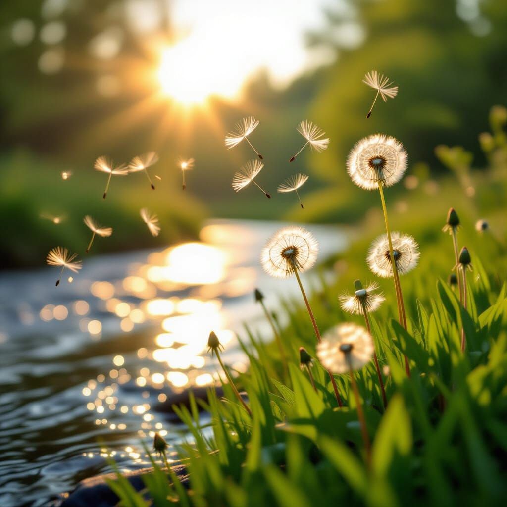 Dandelion Seeds Dance in Sunlight
