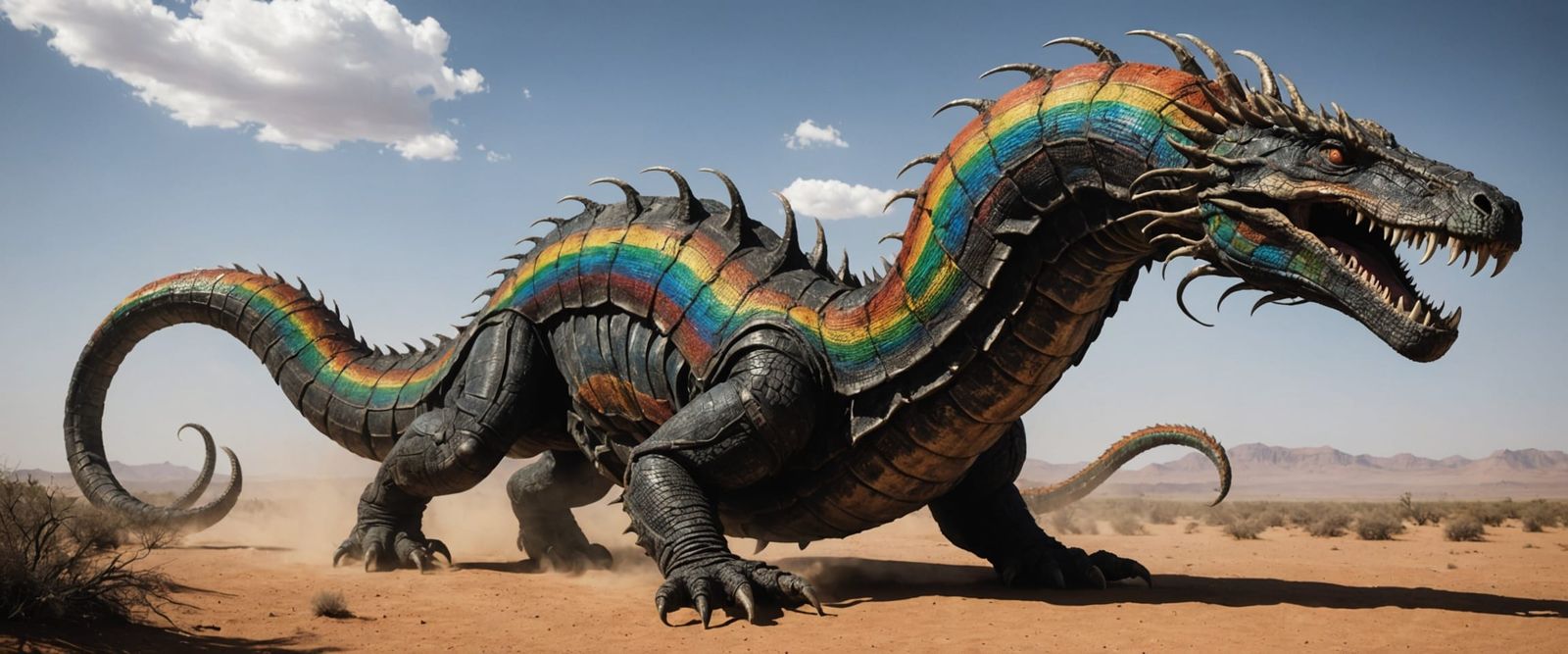 Massive Rainbow Serpent with Prismatic Stripes and Horned He...