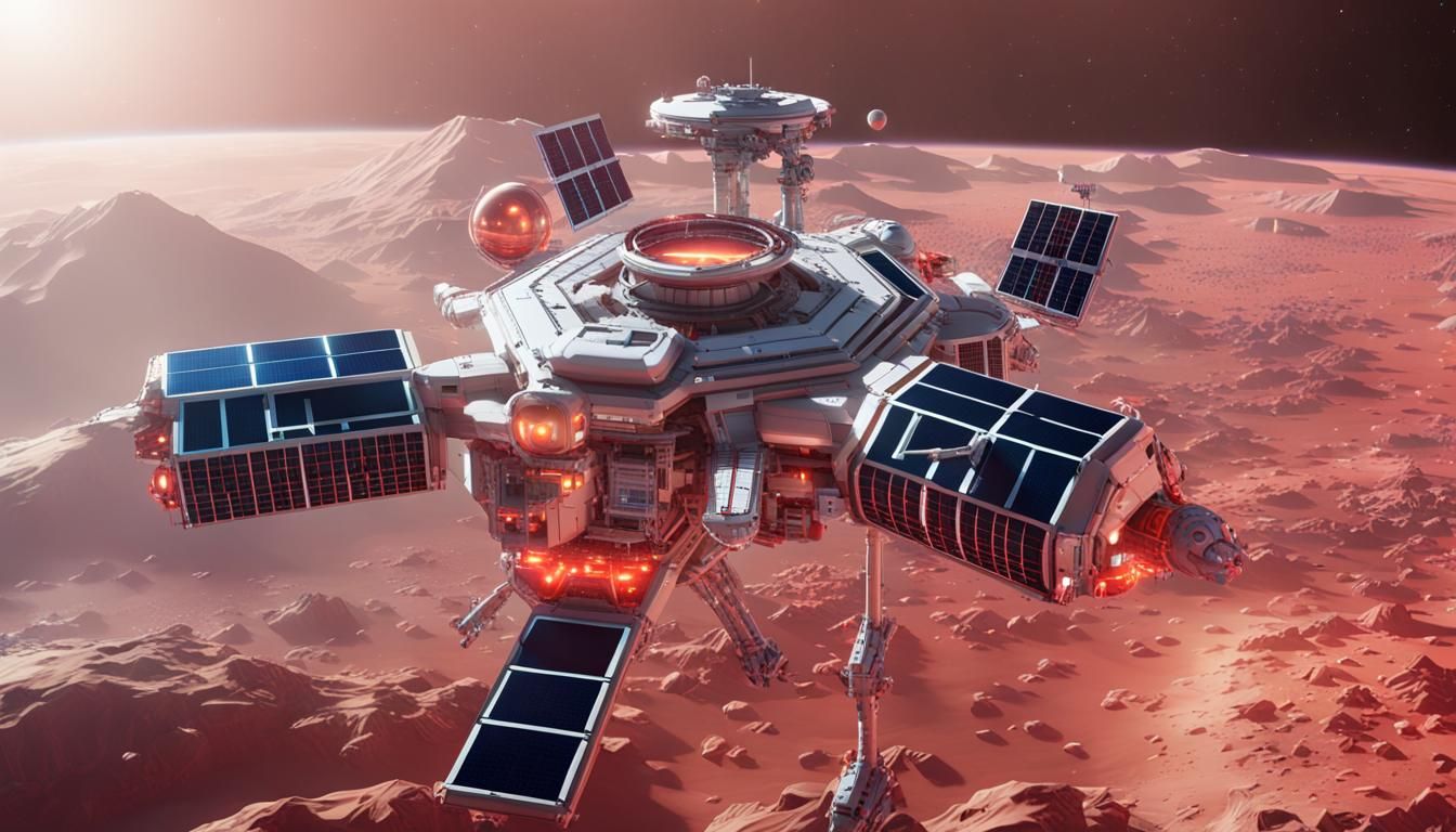 Science Fiction Space Station Orbiting Mars