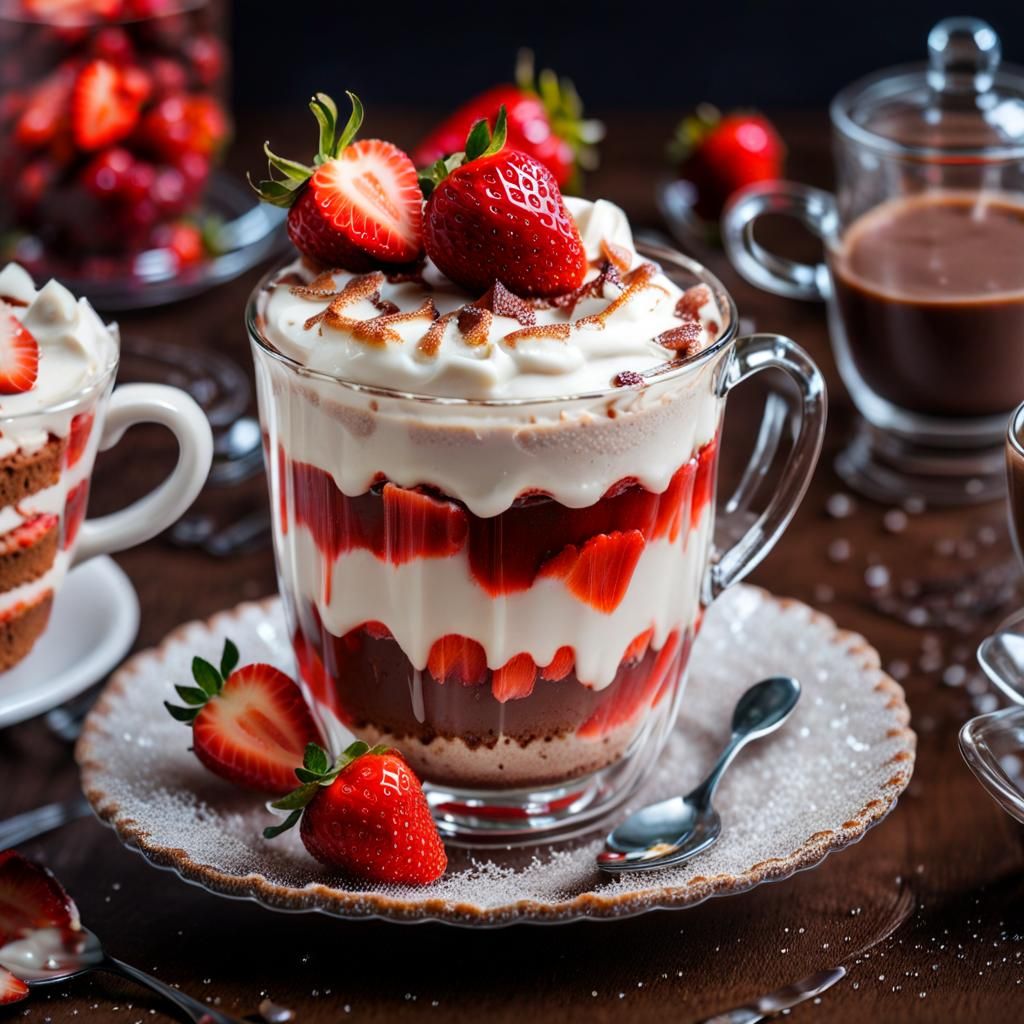 Coffee and Strawberry Cake Still Life