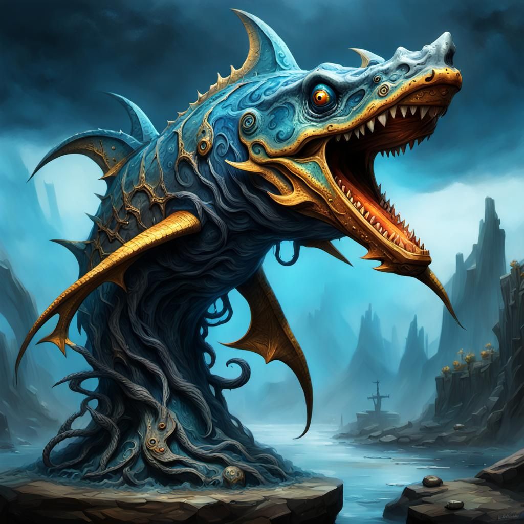 Kraken Crystal Warhammer on Pedestal: Fantasy Art