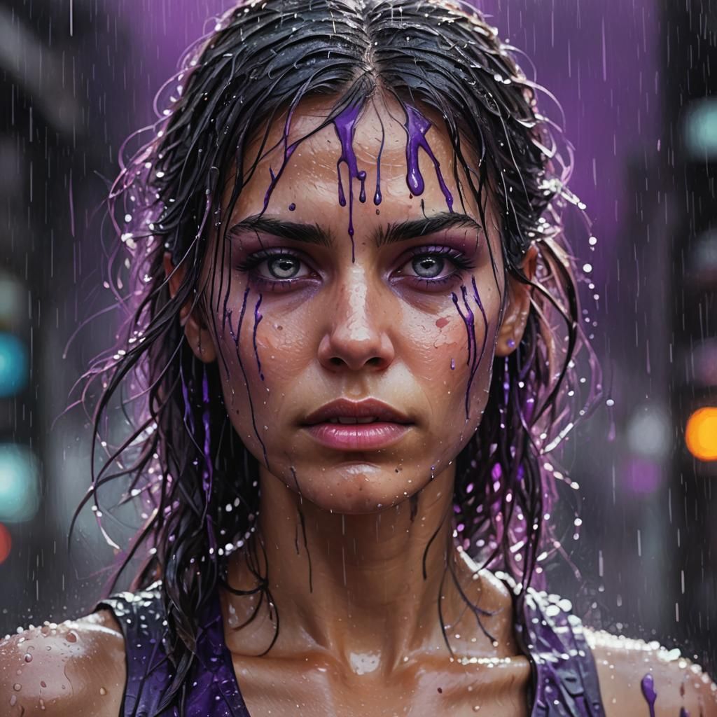 Woman in Rain: Dark Fantasy Impasto Portrait