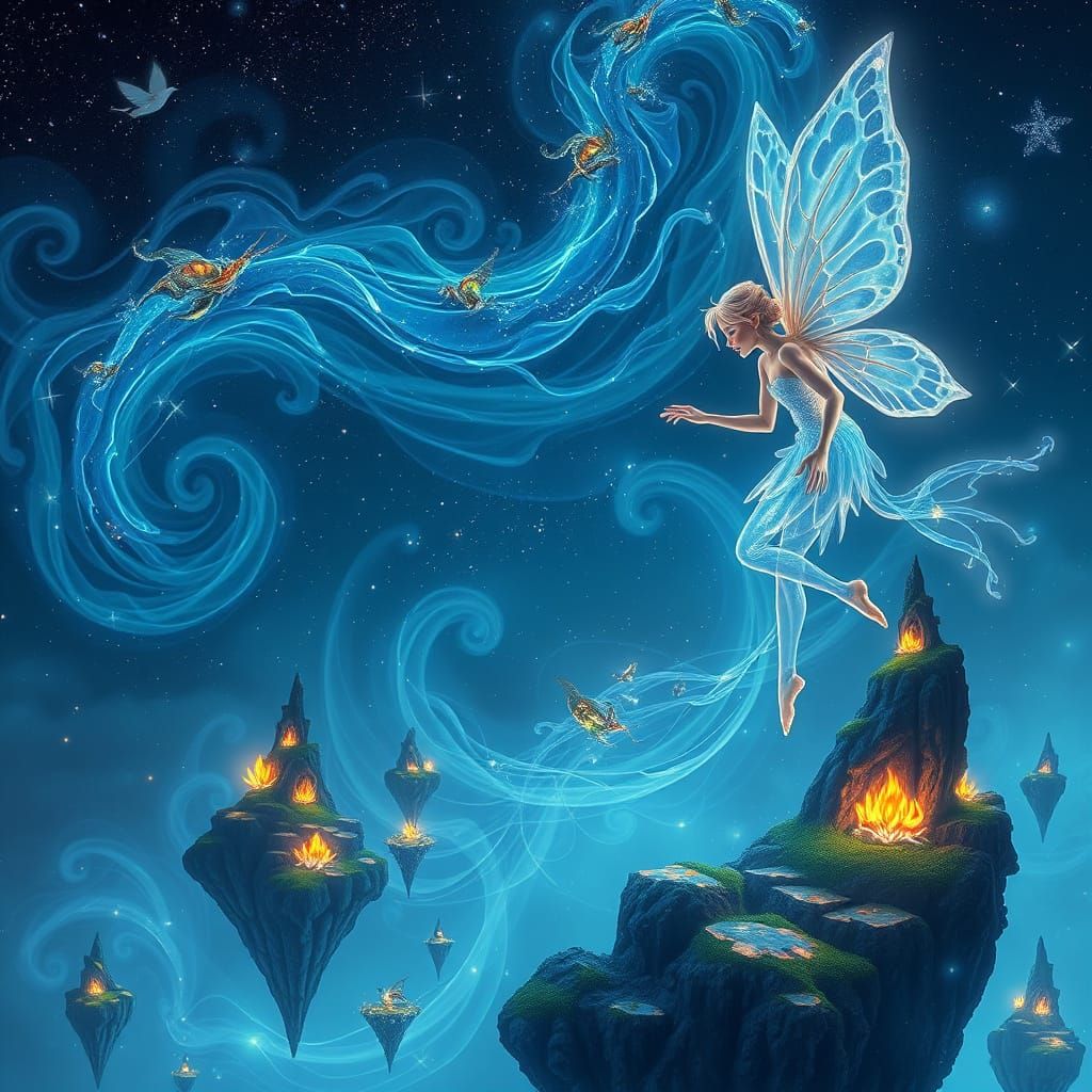 Fractal Fairy Painting Sparkling Islands in the Night Sky