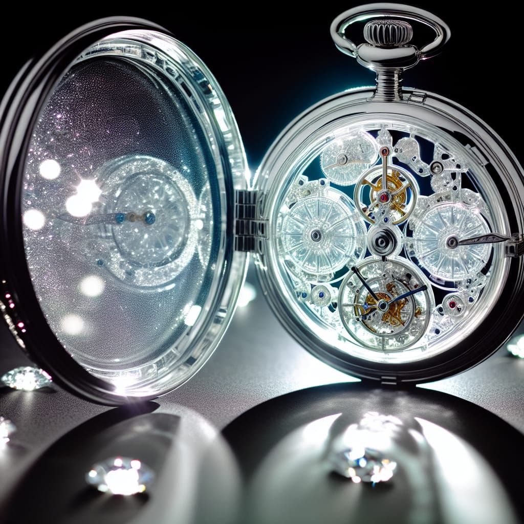 Exquisite Diamond Pocket Watch with Crystal Gears