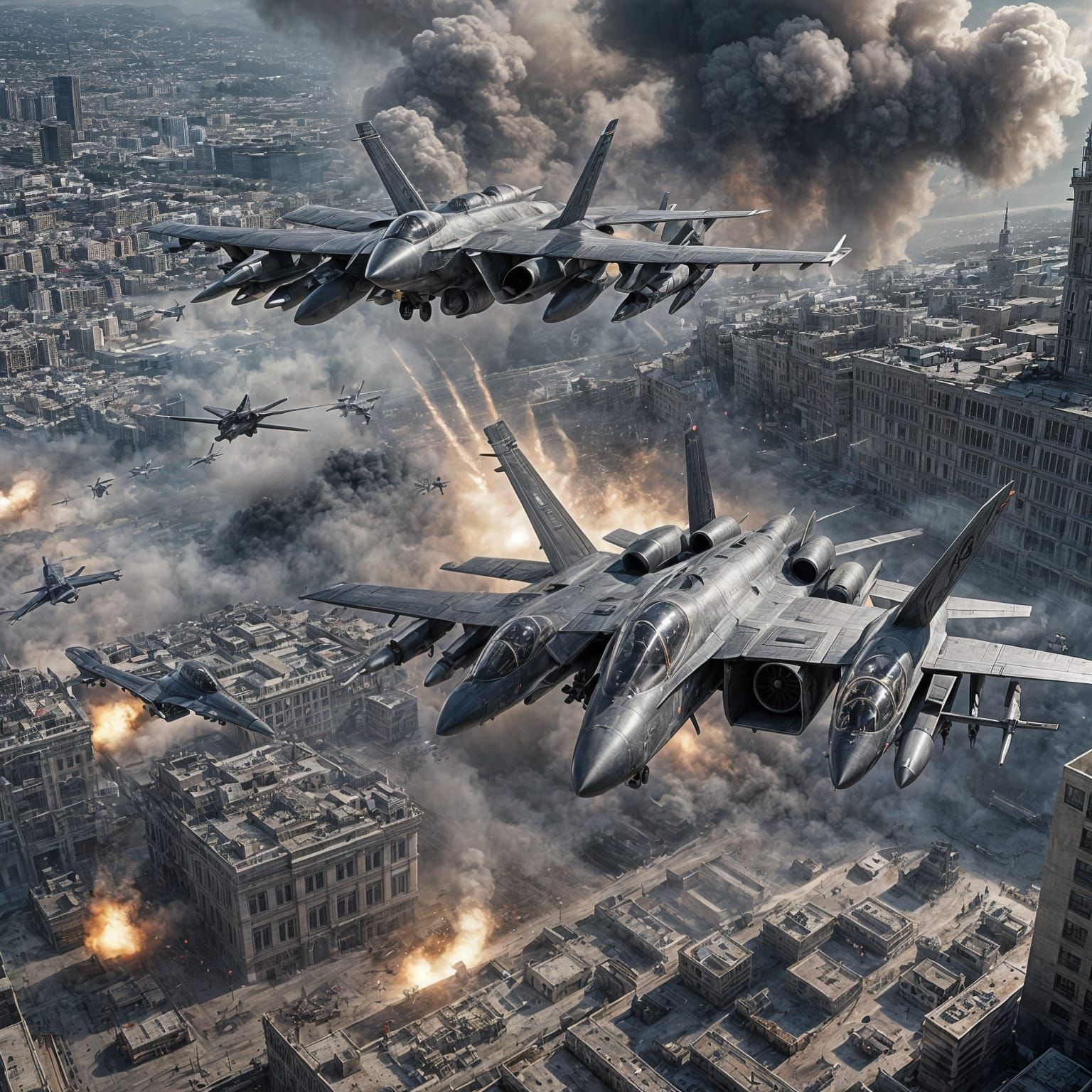 Hyperrealistic WW3 Army with Jet Fighters and Drones