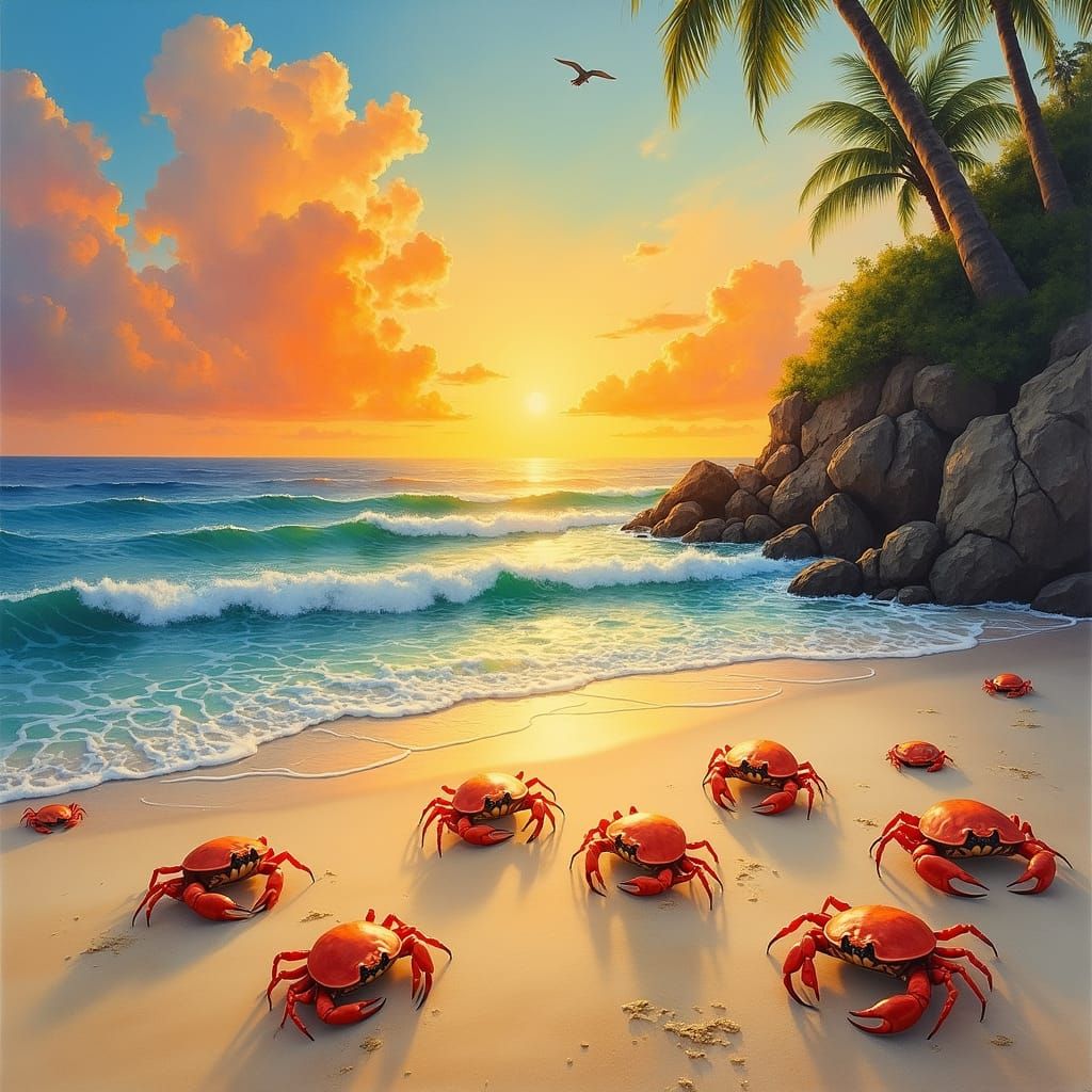 Golden Beach Scene in Impressionistic Style