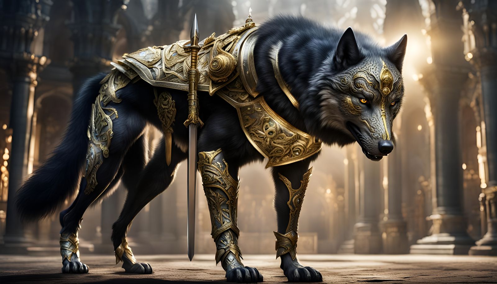 Armored Wolf Warrior with Sword of Light