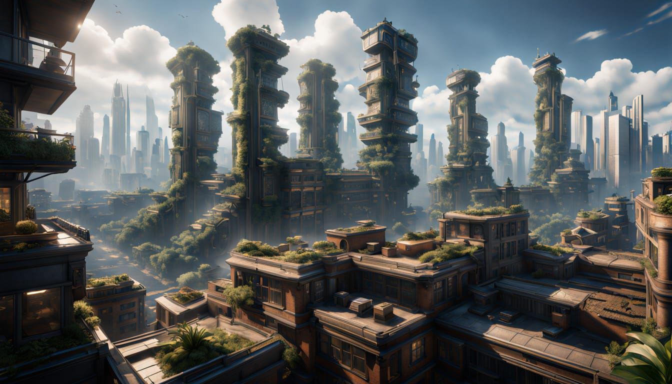 Surreal Cityscape in AAA Game Style