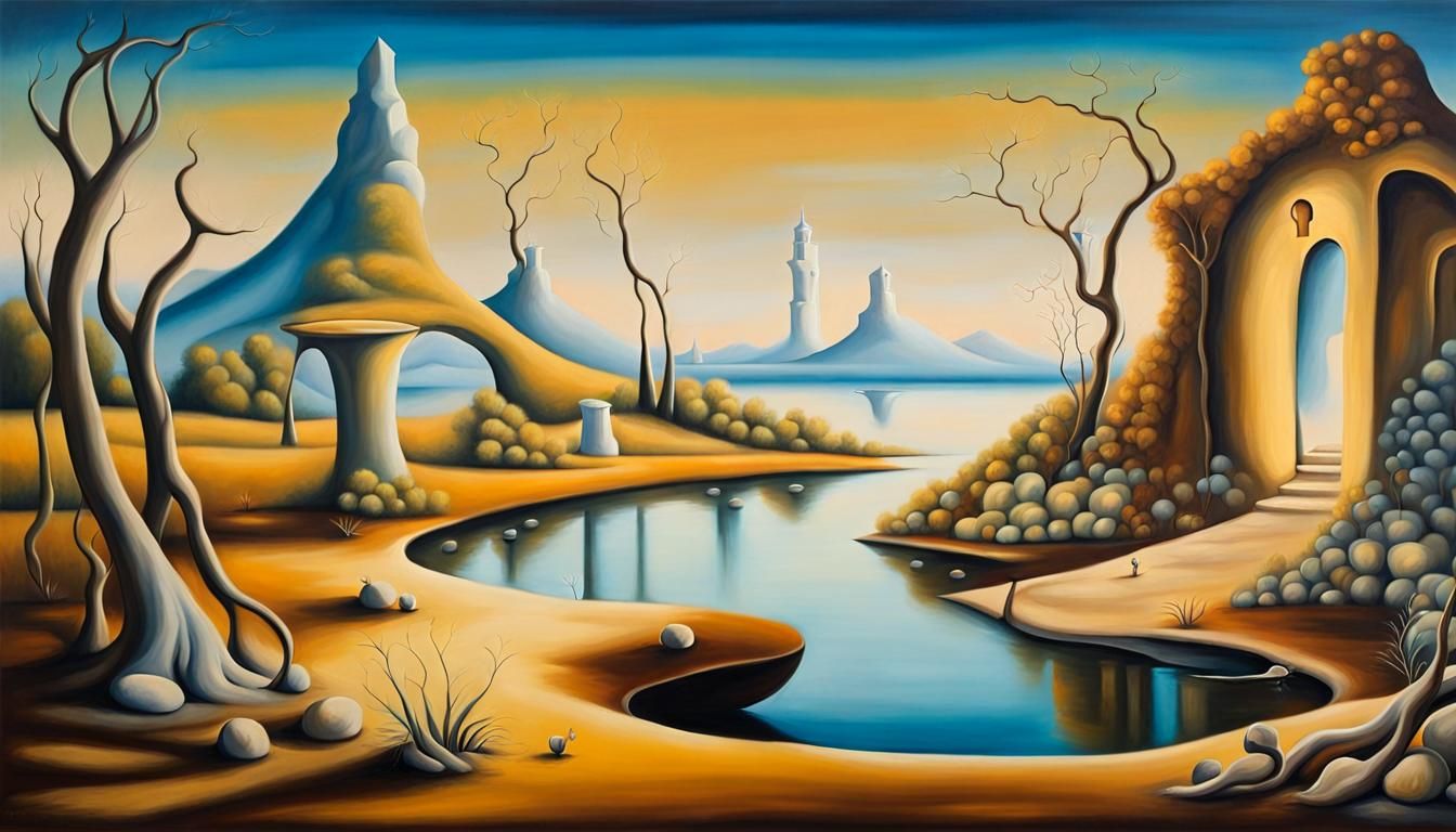 Surreal Landscape Oil Painting in Dali Style