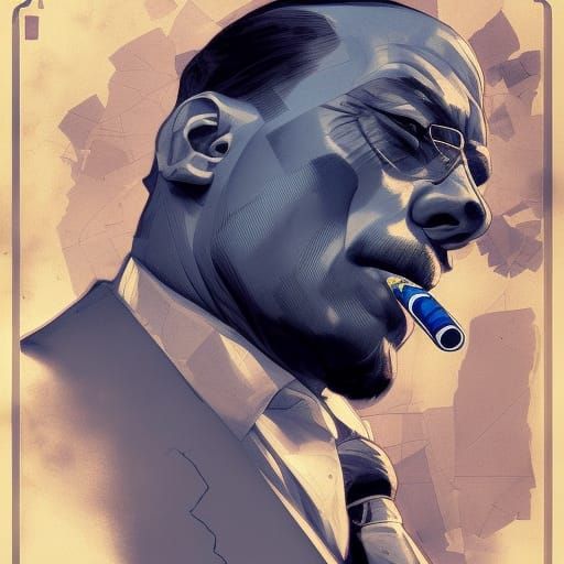 Mob Boss Portrait with Cigar in Art Nouveau Style