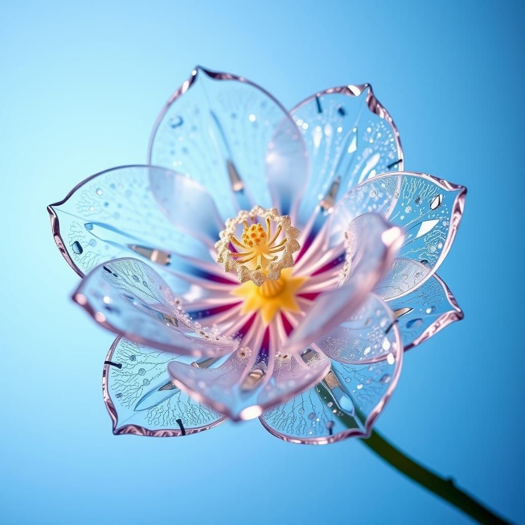 Intricate Glass Flower with Crystal Petals