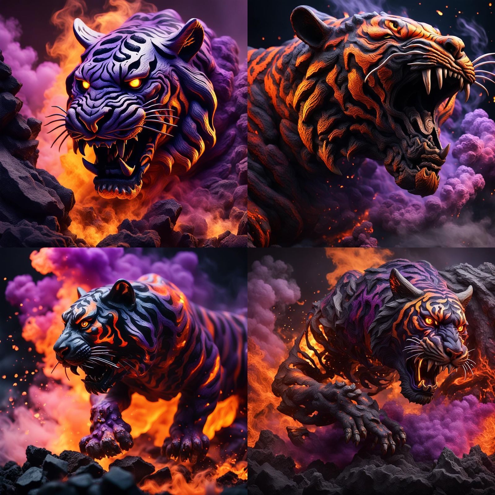 Fiery Tiger Sculpture in Dark Fantasy Style