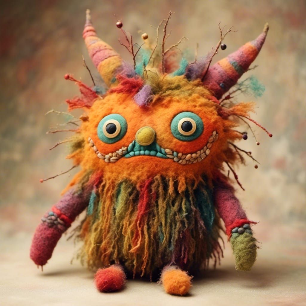 Cute 3D Fuzzy Monster Toy in Warm Colors