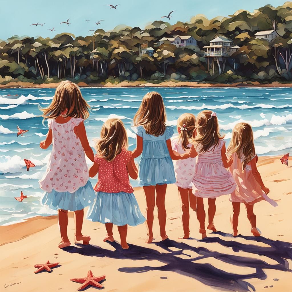 Australian Beach Adventure: Five Little Girls' First Visit