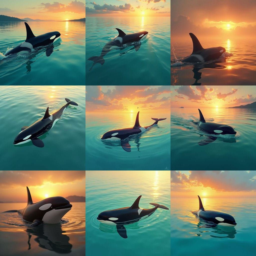 Orca Swimming in Calm Sunset Waters