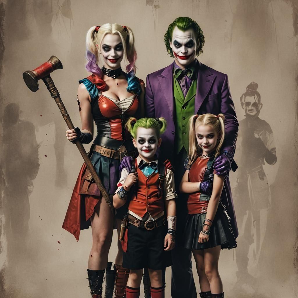 Harley Quinn and Joker Family Portrait
