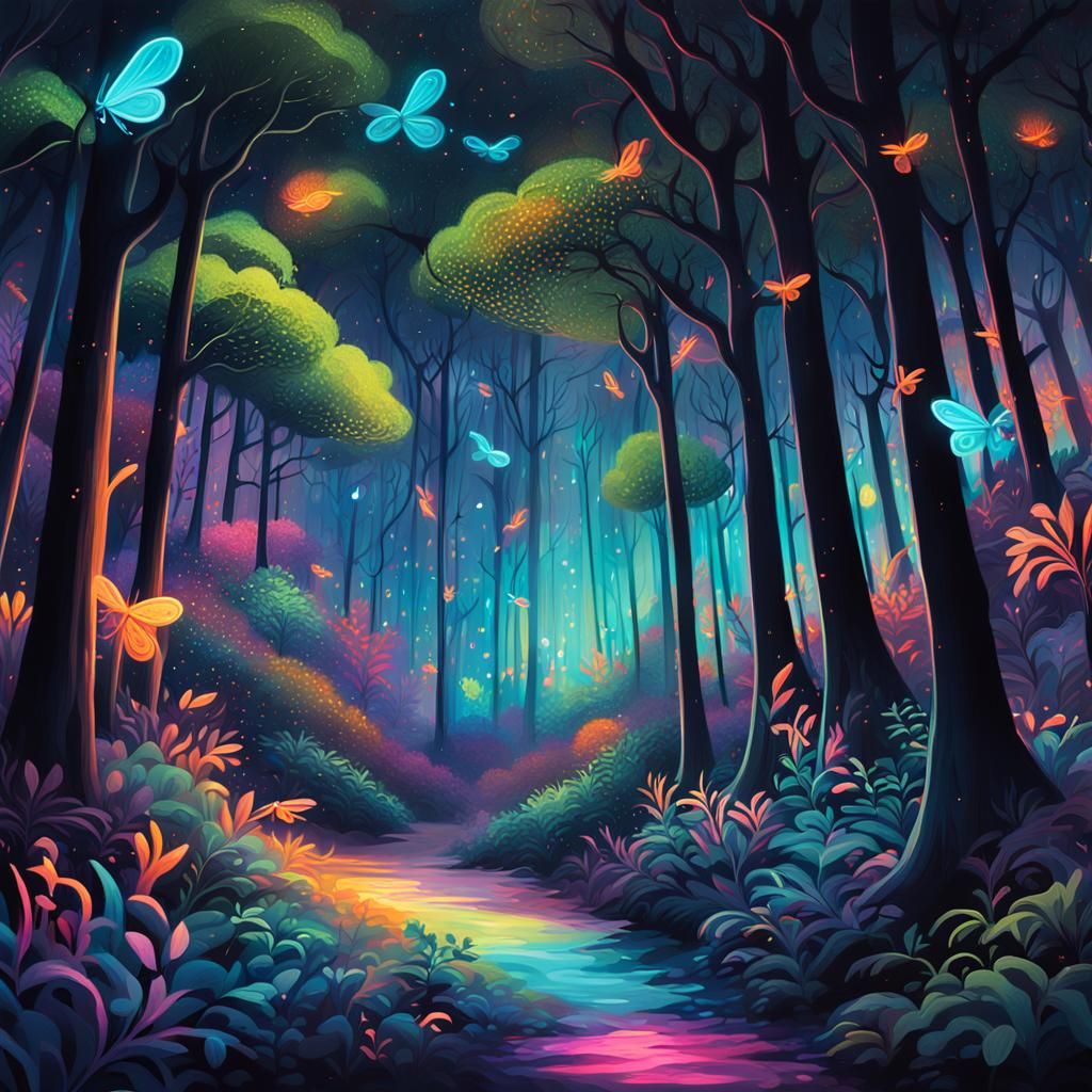 Glowing Forest Street Art Inspired by Basquiat