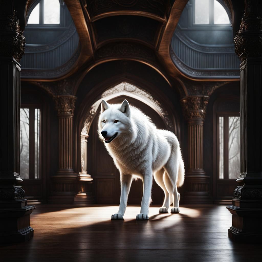 White Wolf Enters Living Room: Digital Matte Painting
