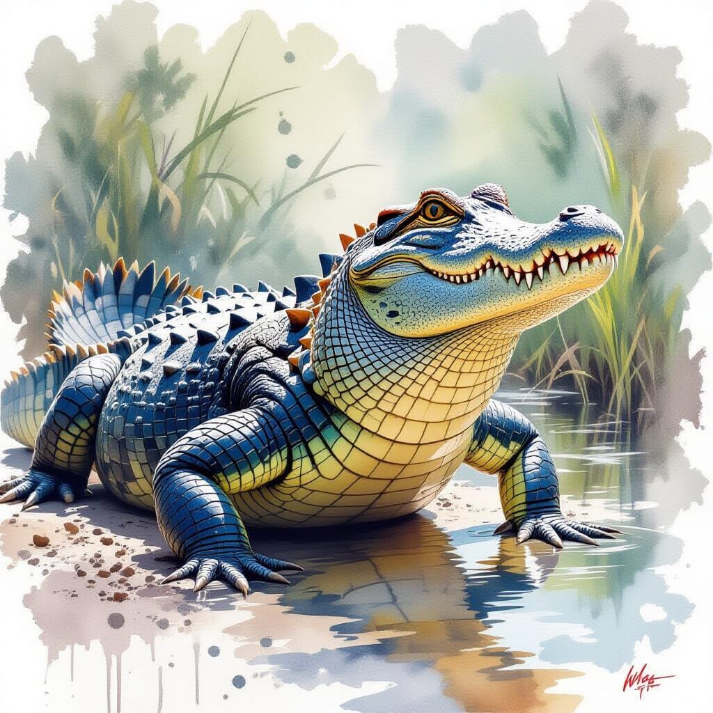 American Alligator in Expressive Watercolor Style