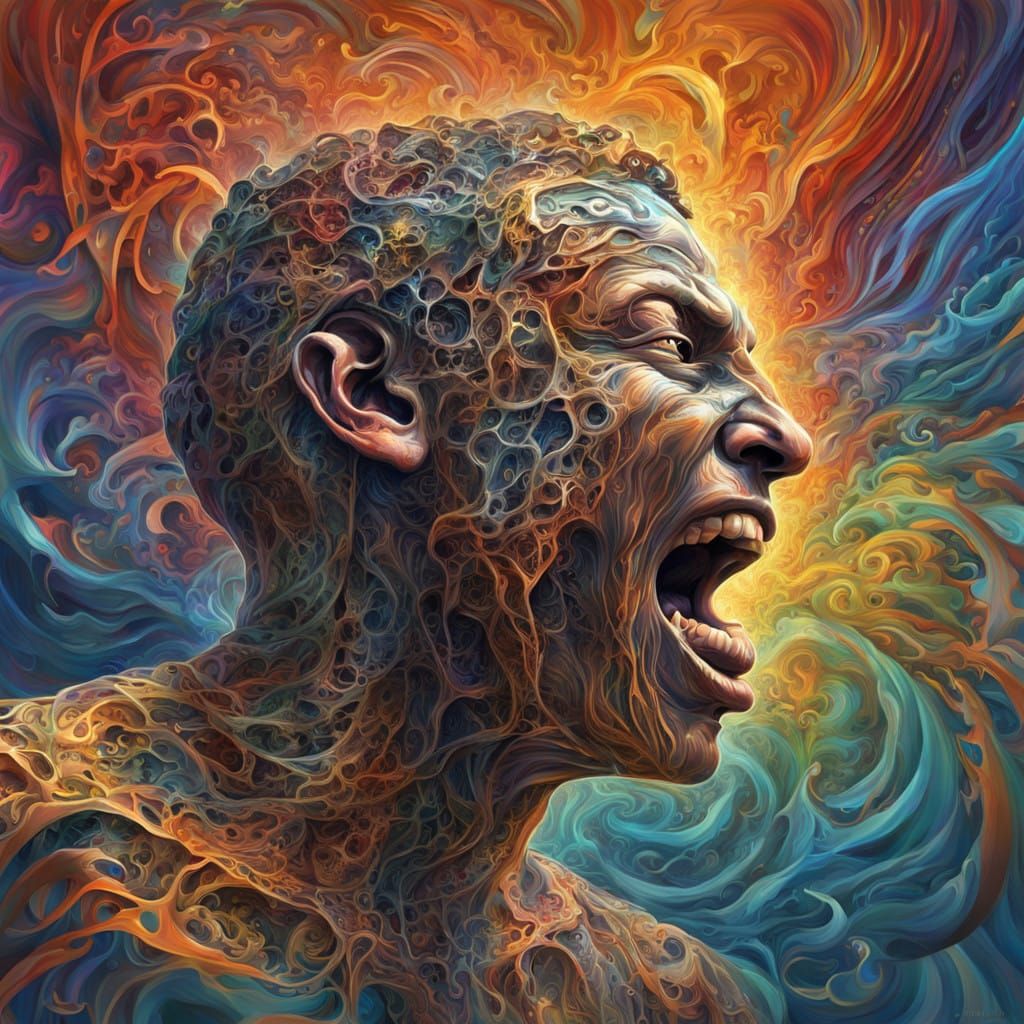 Human figure in ultimate pain of mind, body, and spirit scre...