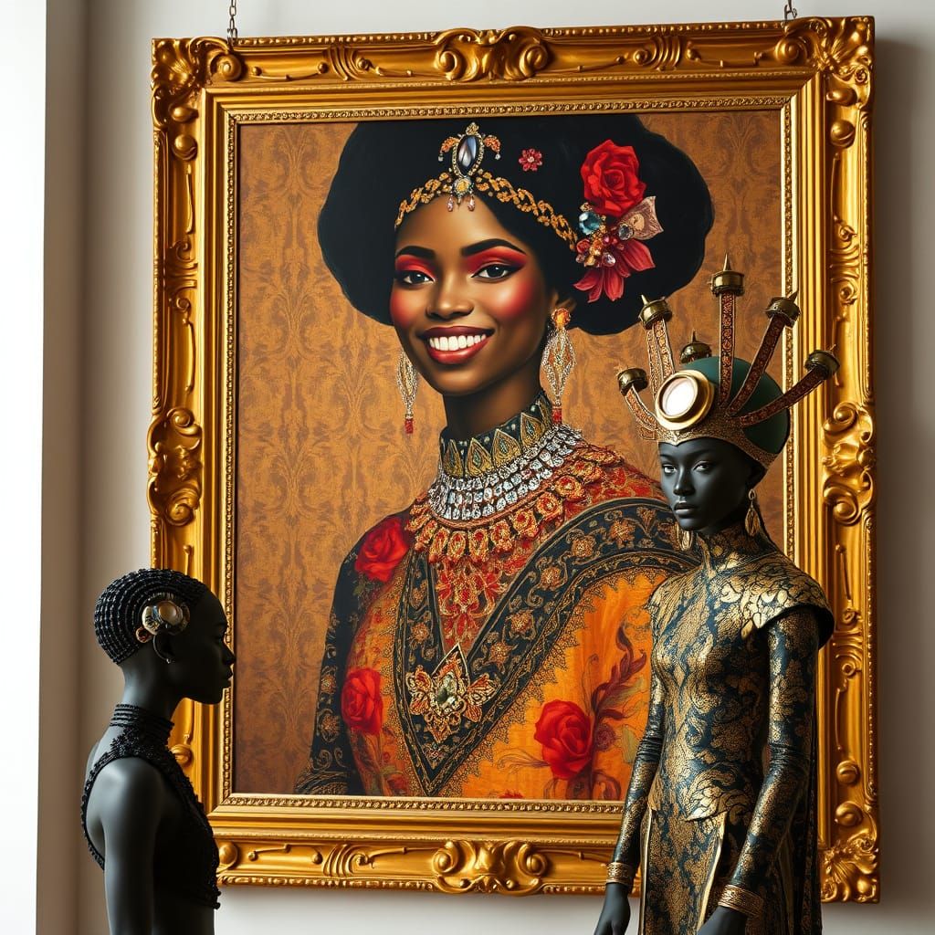 Opulent Portrait of Woman in Klimt-Inspired Golden Frame