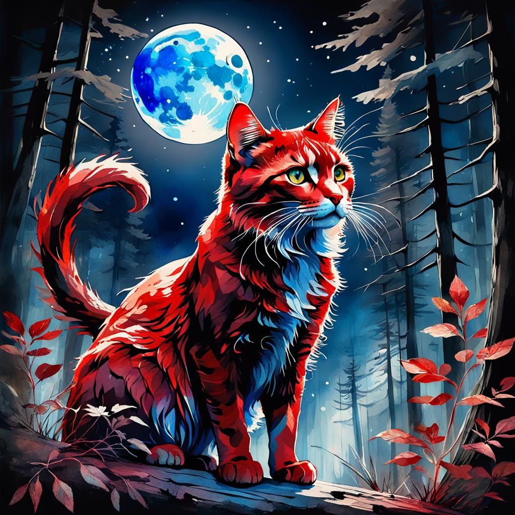 Dramatic Noir Portrait of a Red Cat at Night