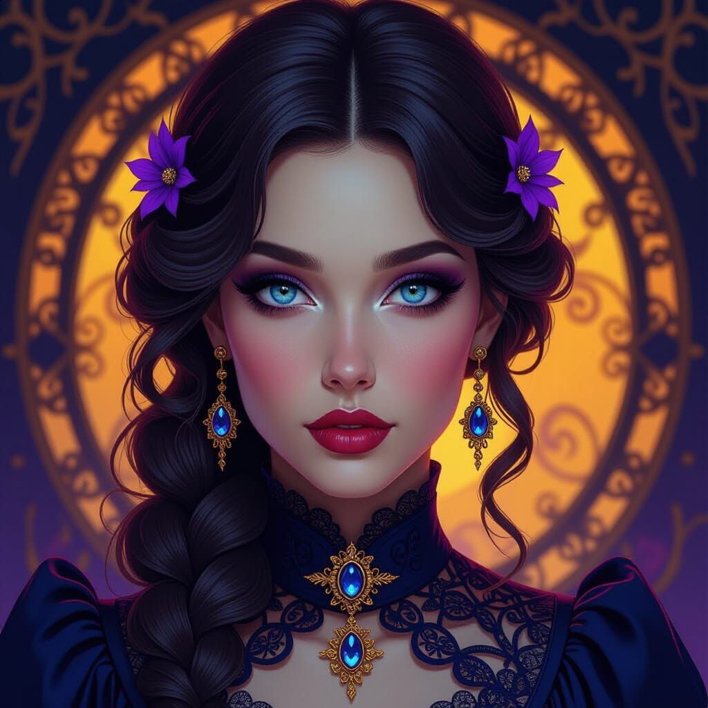 Victorian Woman with Blue Eyes in Dark Fantasy Style