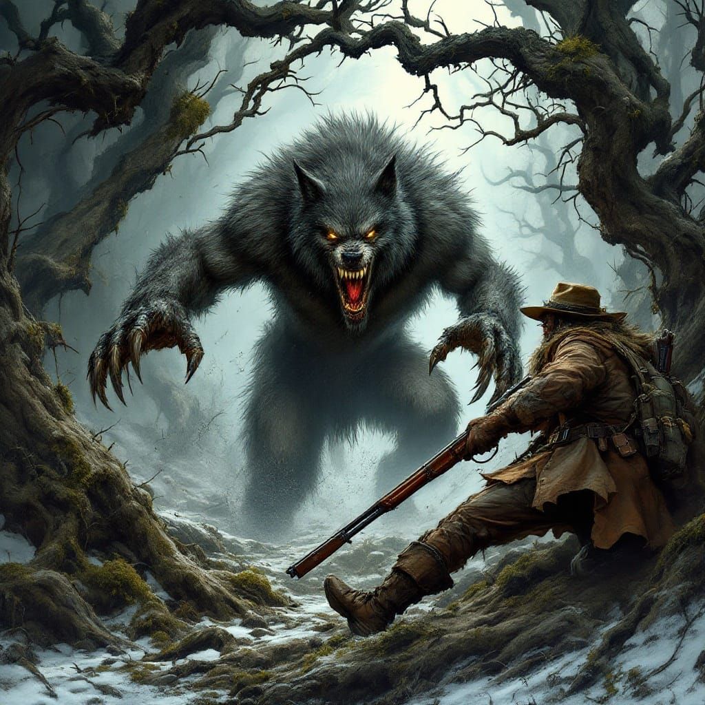 Mystical Battle in a Haunted Forest Landscape